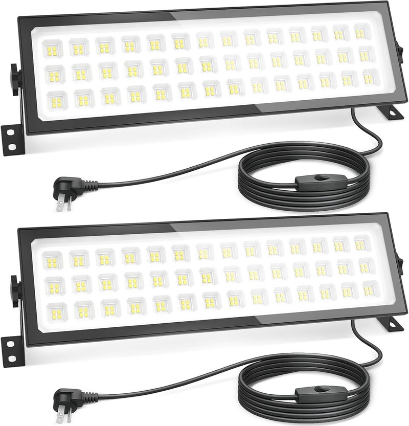AGranTOP 2 Pack Linkable LED Shop Lights, Ultra Bright 100W 15000LM Aluminum Plug in Garage Light w/ 9.84ft Power Cord, 6000K Work Light for Garage, Workshop, Warehouse (Built-in Outlet) - Image 1